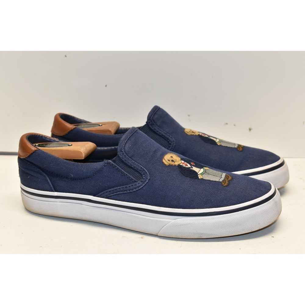 Polo Ralph Lauren Thompson III Polo Bear Canvas Slip-On‎ Shoes Blue Mens 7D Prep